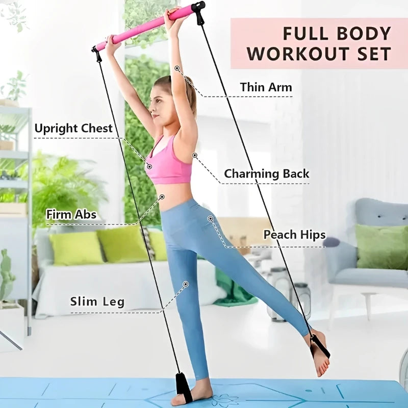 Portable Pilates Bar Stick With Resistance Band