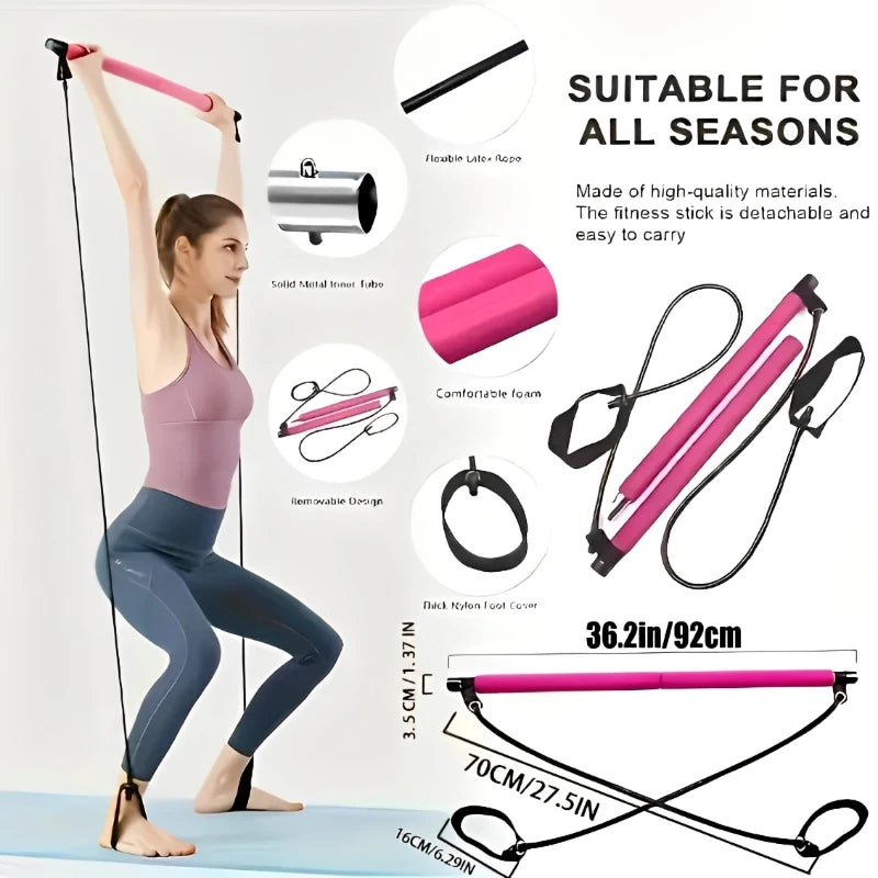 Portable Pilates Bar Stick With Resistance Band